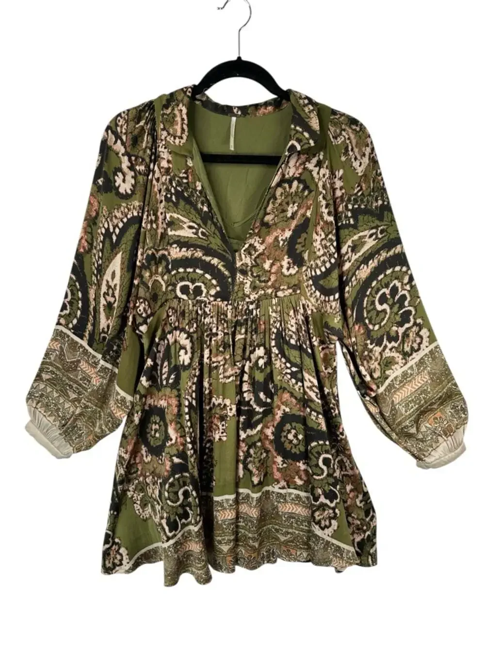 Free People Say You Love Me Dress Small Green Paisley Boho Mini Dress